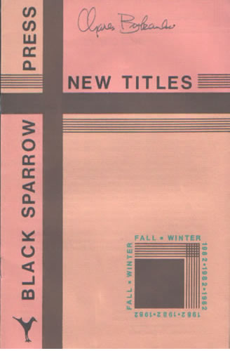 Black Sparrow New Titles Prospectus Fall 1982 